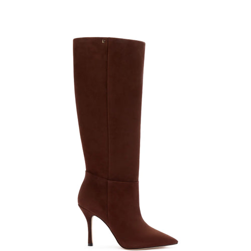 Larroude Suede Boot in Chocolate Brown